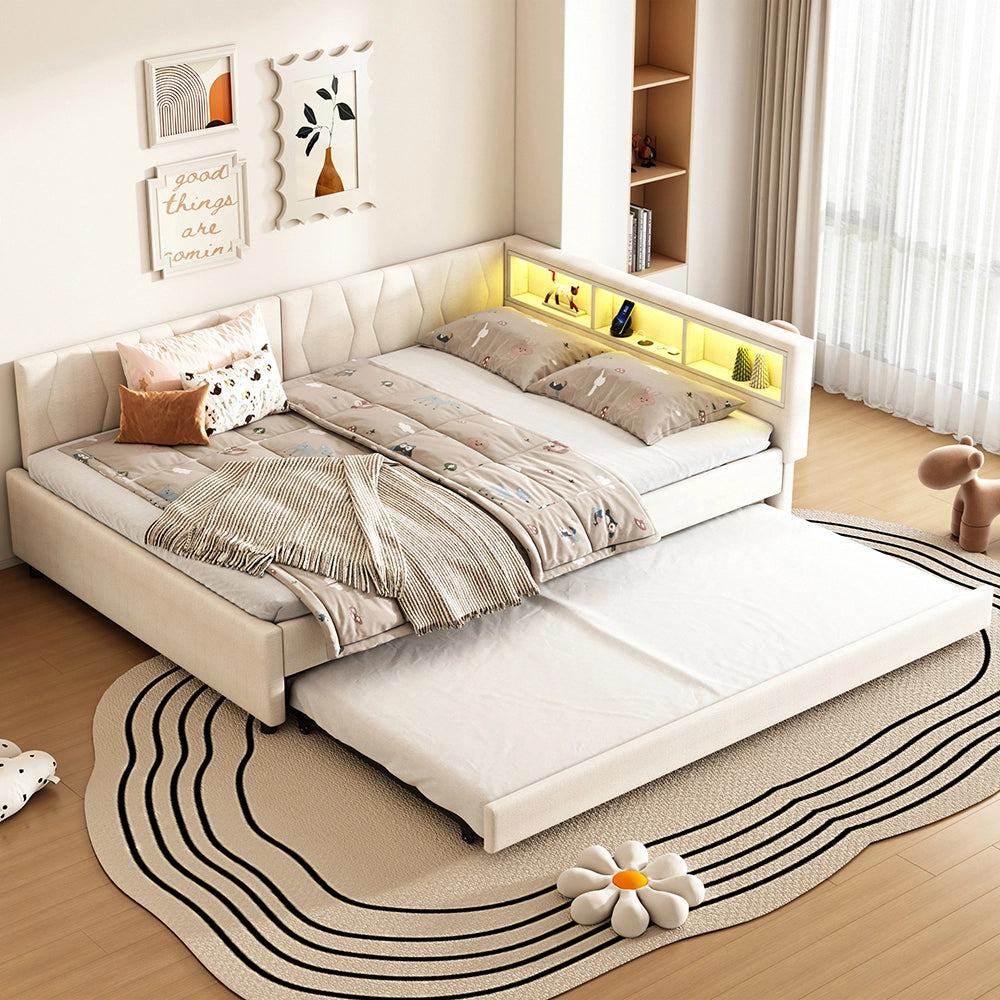 Daybed - Xylo - 140x200 cm LED USB gigogne beige