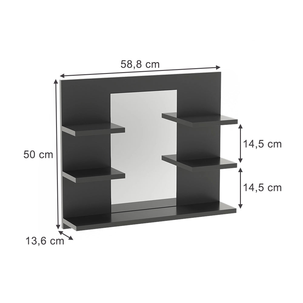 Vicco Specchio contenitore bagno Antracite 58.8 x 50 cm con ripiani