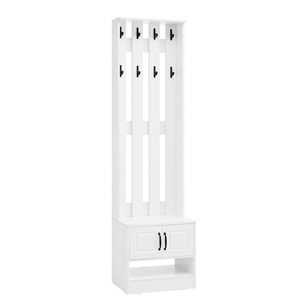 Panchina appendiabiti ingresso 50x36x190 cm - Xylo - 2 ante, schienale con 8 ganci, bianco