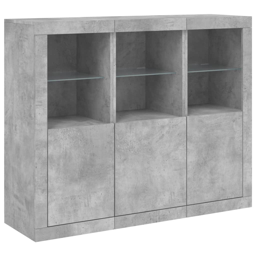 Buffet credenza cassettiera armadio mobile contenitore organizer per cucina soggiorno salotto con luci LED 3 pezzi legno ingegnerizzato grigio 02_0037223