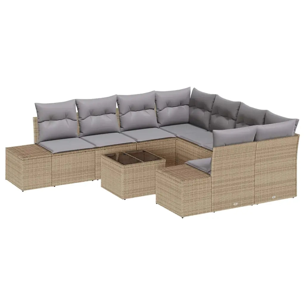 Set Divano da Giardino con cuscino 9 pcs Beige polyrattan