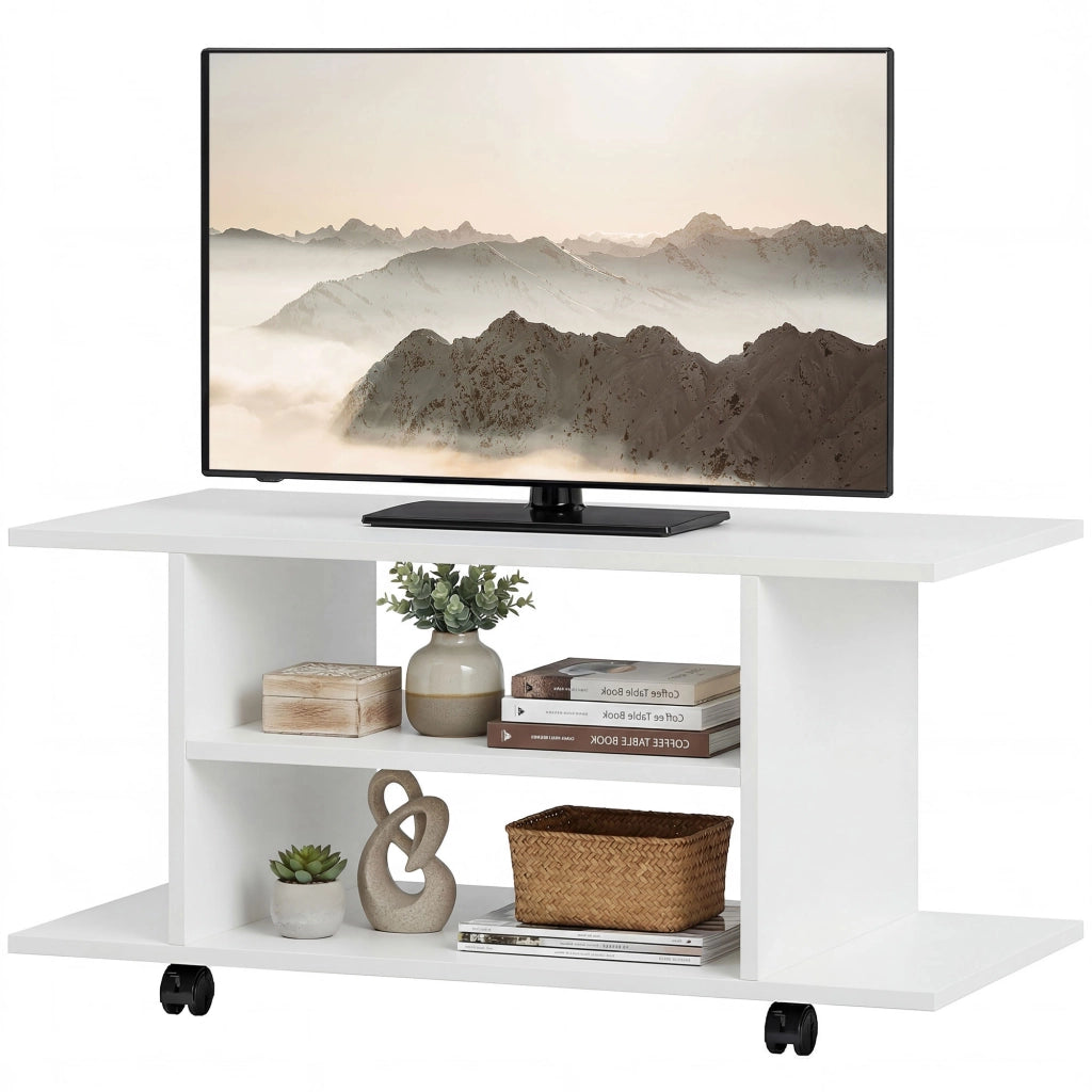 Mobile TV con Ripiani e Ruote ¨C Minimal ¨C 80x40x40 Bianco