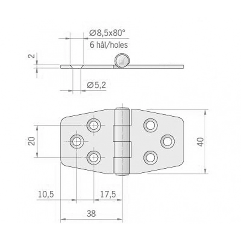 CERNIERA INOX ESAGONALE REVERSED PIN HINGE