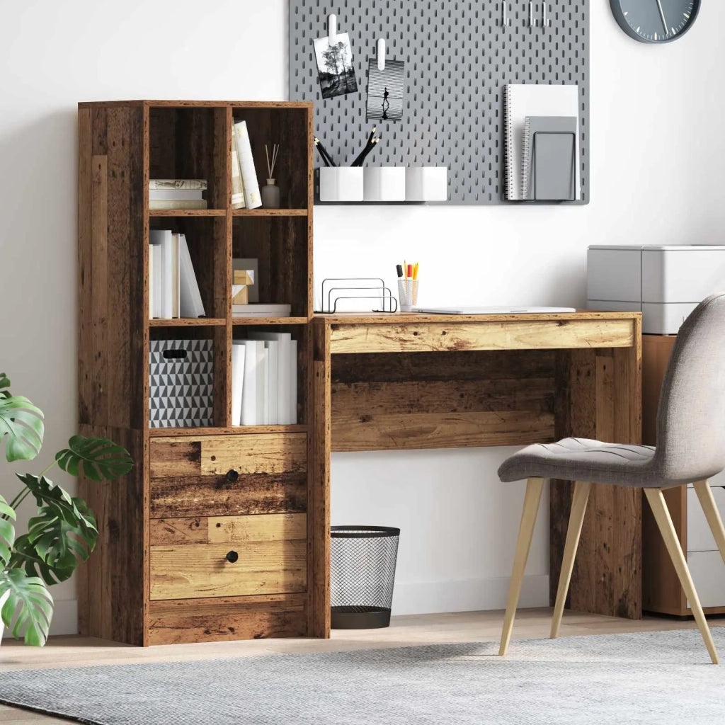 Scrivania con cassetto con lo scaffale 2 pcs Legno vecchio 3337327