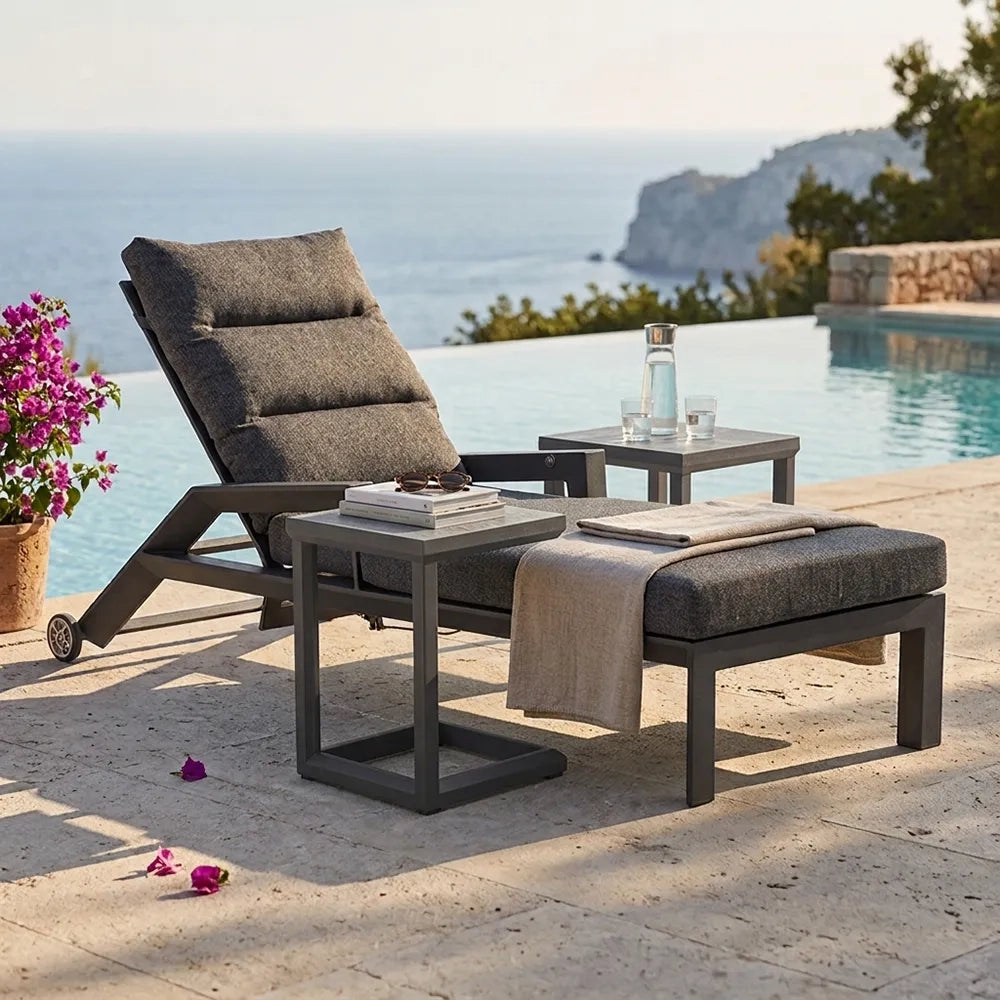 Tempo Style - Lettino Resort Nice Antracite in alluminio | Reclinabile con morbidi cuscini | Ideale per Spiaggia, Piscina, Giardino | 200 x 86 x 71cm