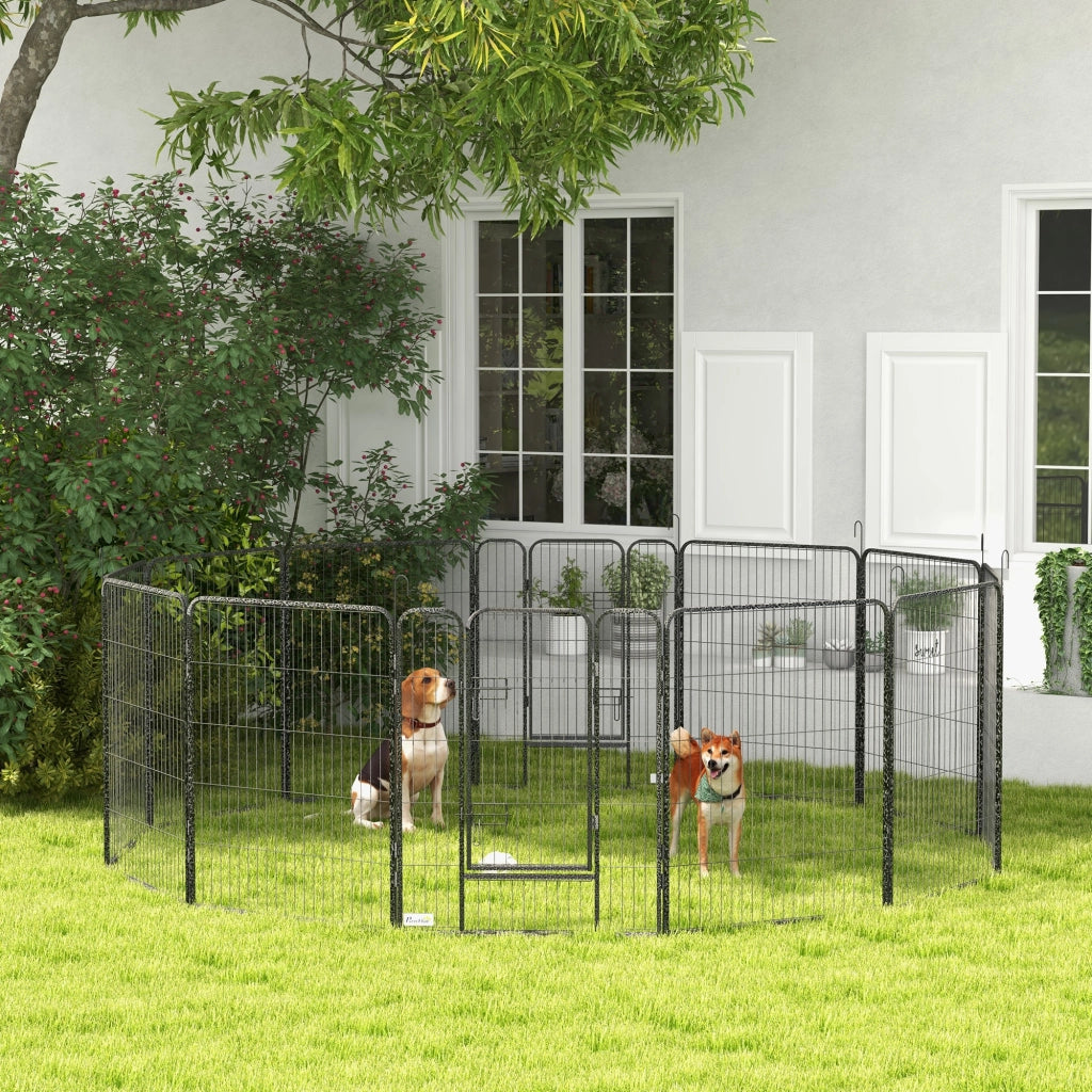 Recinto per cani 12 pezzi pieghevole con 2 porte ¨C Minimal ¨C Grigio 80x100 cm
