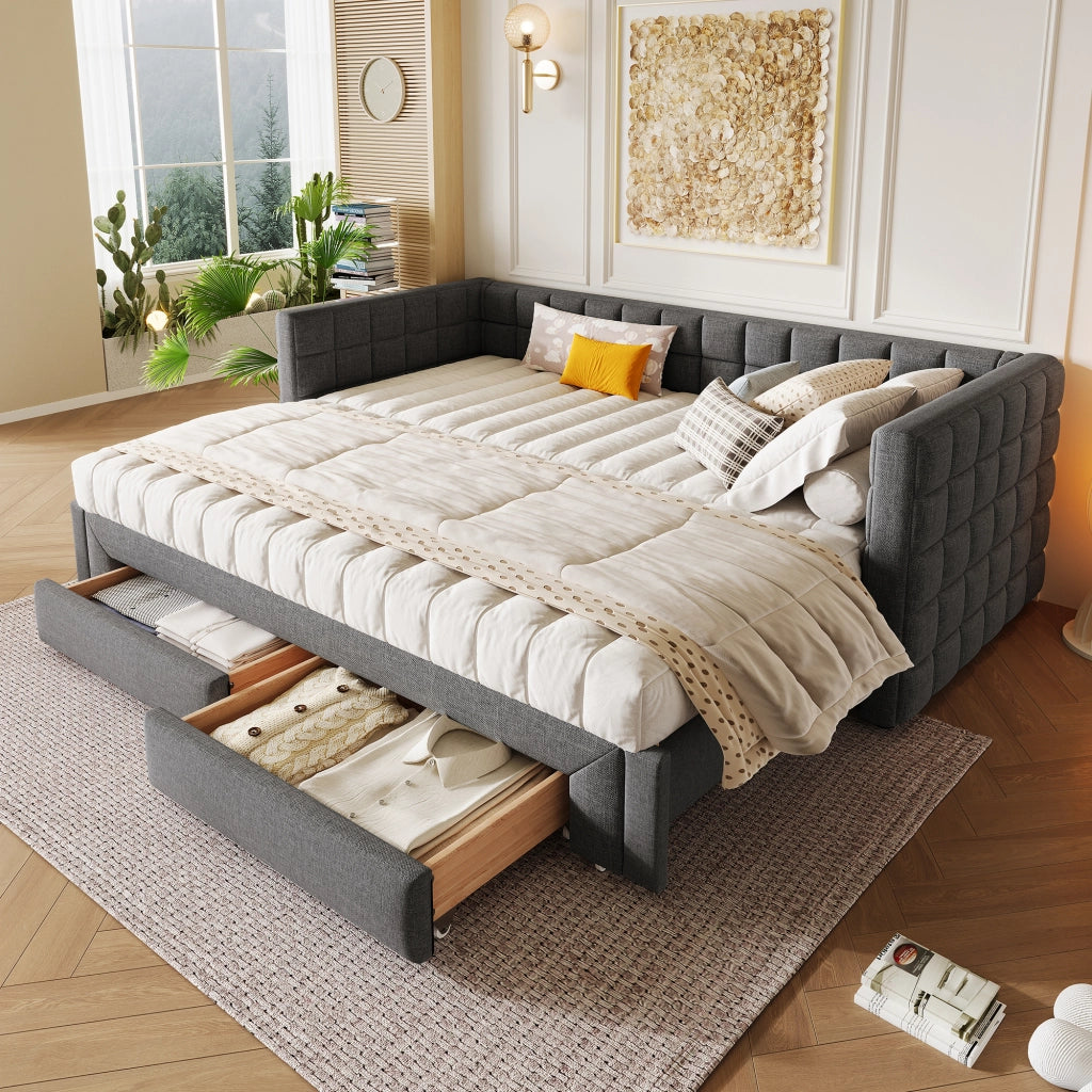 LETTO Divano Estraibile 90x200 cm Velluto Grigio con 2 cassetti