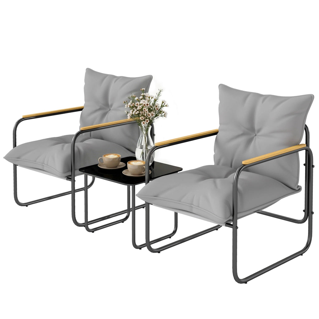 Set Bistr¨° 3 Pezzi, Mobili Esterno Metallo con Cuscini, Grigio Scuro