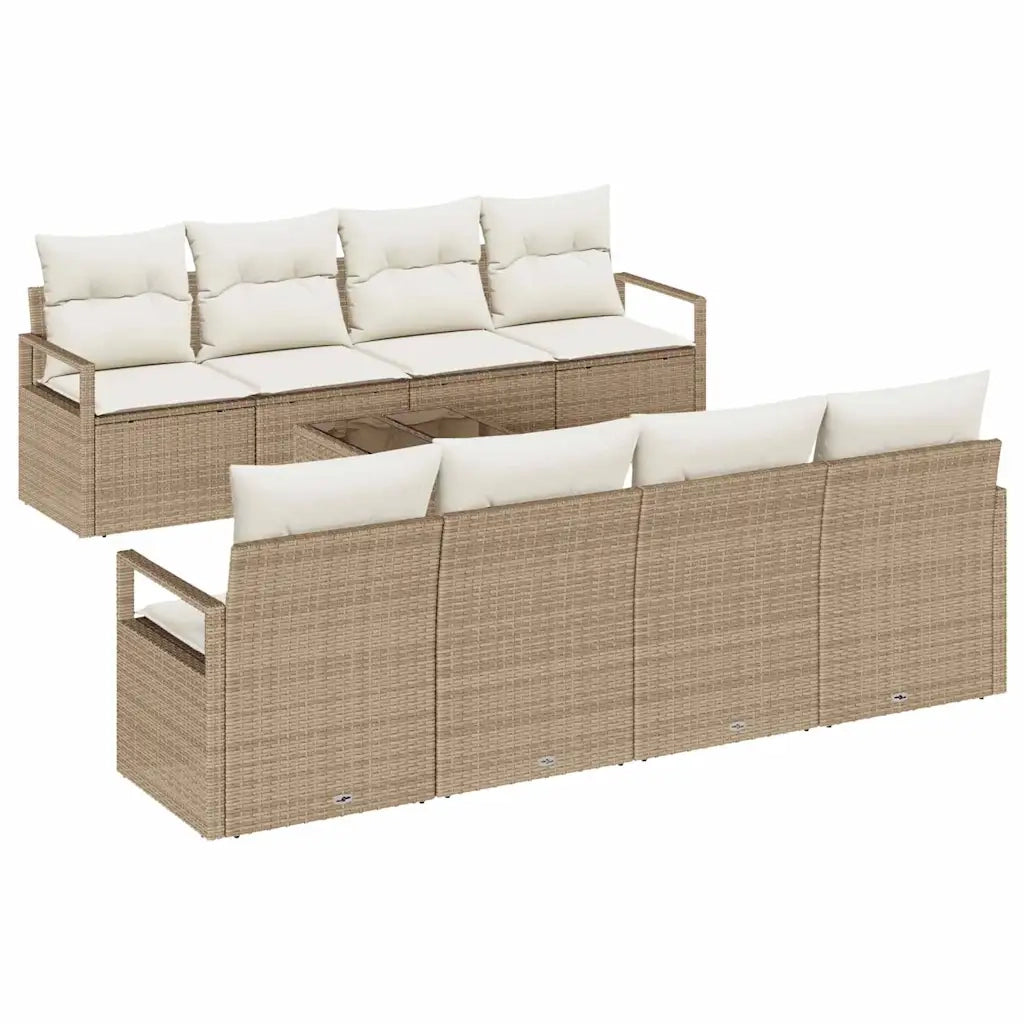 Set di divani con cuscino 7 pcs Beige e Crema polyrattan