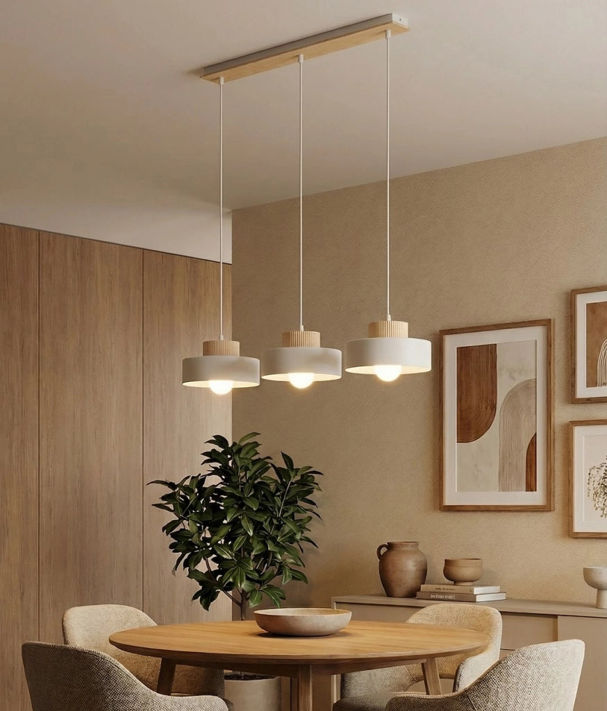 Lampada a sospensione KIVI 3xE27 bianca legno Emibig