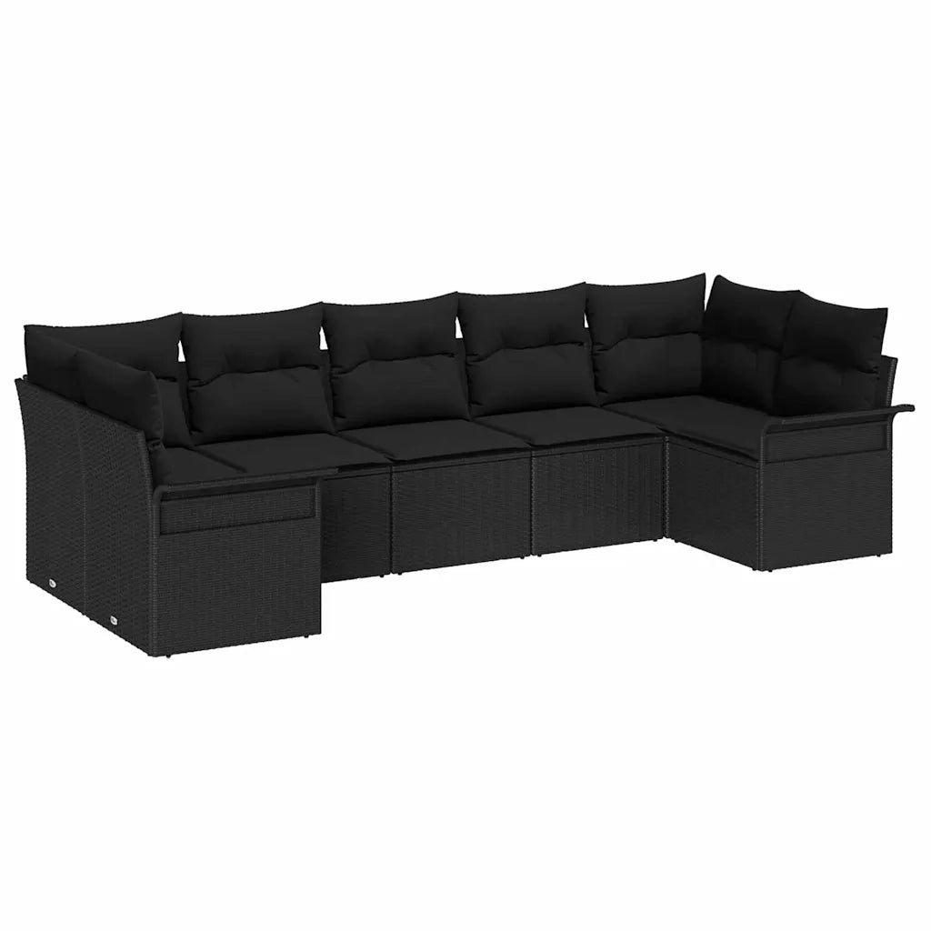 Set Divano da Giardino con cuscino 7 pcs Nero polyrattan 3345513