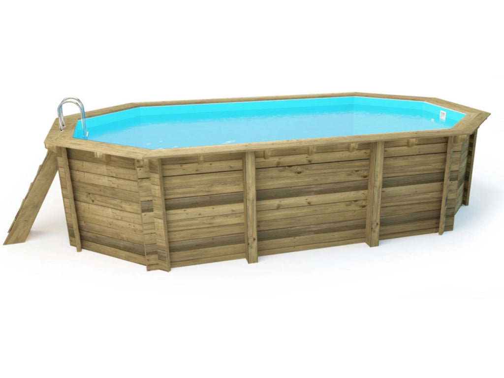 Piscina in legno "Miami" - 4,86 x 3,36 x 1,20 m + copertura a bolle d'aria da 180 µ + copertura invernale da 280 gr/m².