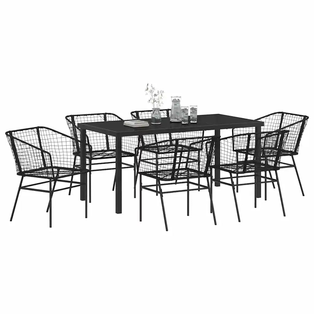 Set da Pranzo per Giardino 7 pcs Nero polyrattan