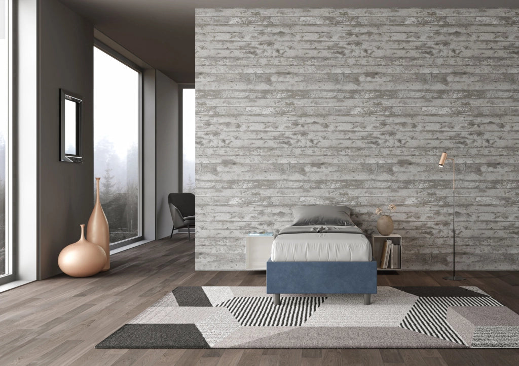 BS COM Letto singolo contenitore imbottito 90x210 microfibra blu