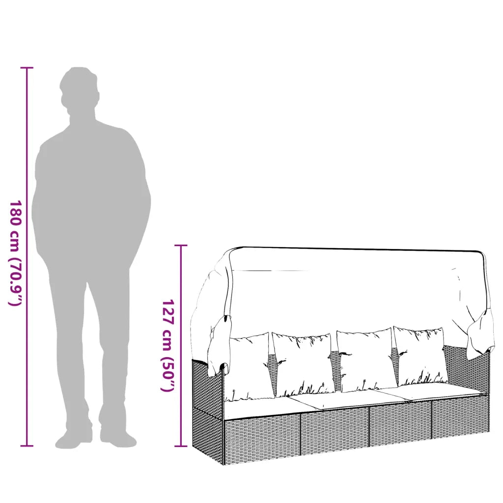 Lettino Prendisole | Sdraio da giardino | Lettino da sole Esterno Tetto e Cuscini Marrone Polyrattan