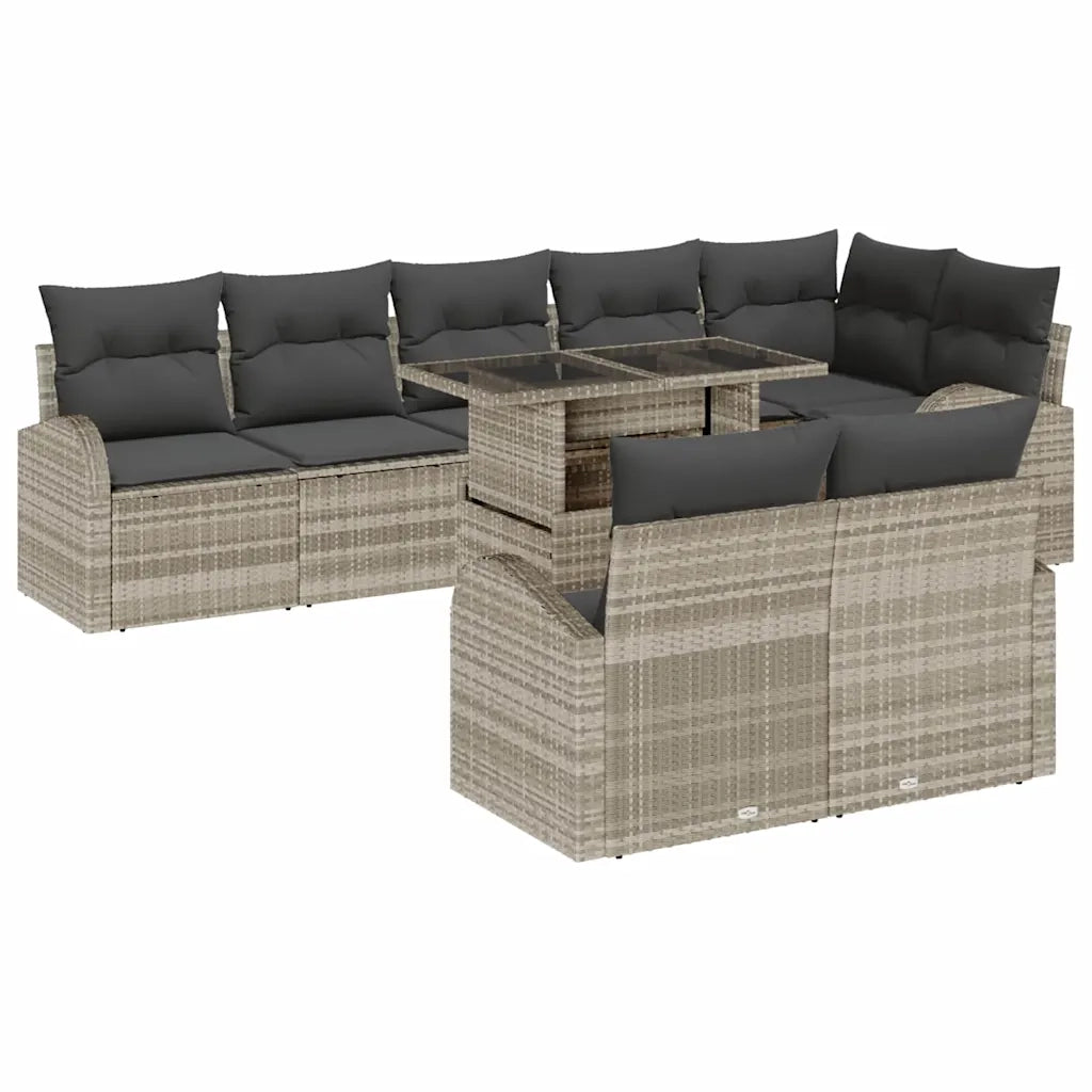 Set Divano da Giardino 9 pcs Grigio chiaro polyrattan
