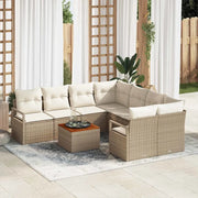 Set Divano da Giardino con cuscino 9 pcs Beige polyrattan