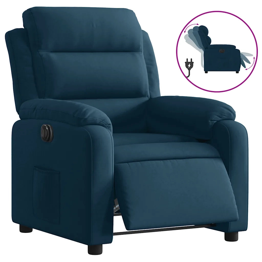 Poltrona Reclinabile Elettrica Blu in Velluto