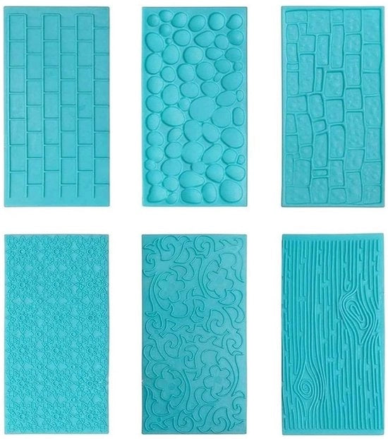 Matte per fondant 6 pezzi - Matrice texturezza - Materiale plastico sicuro per alimenti - Mucche flessibili - Disegni realistici - Boissons/ceppi di legno/ceppi di legno - Modelli realistici - Mould per torta