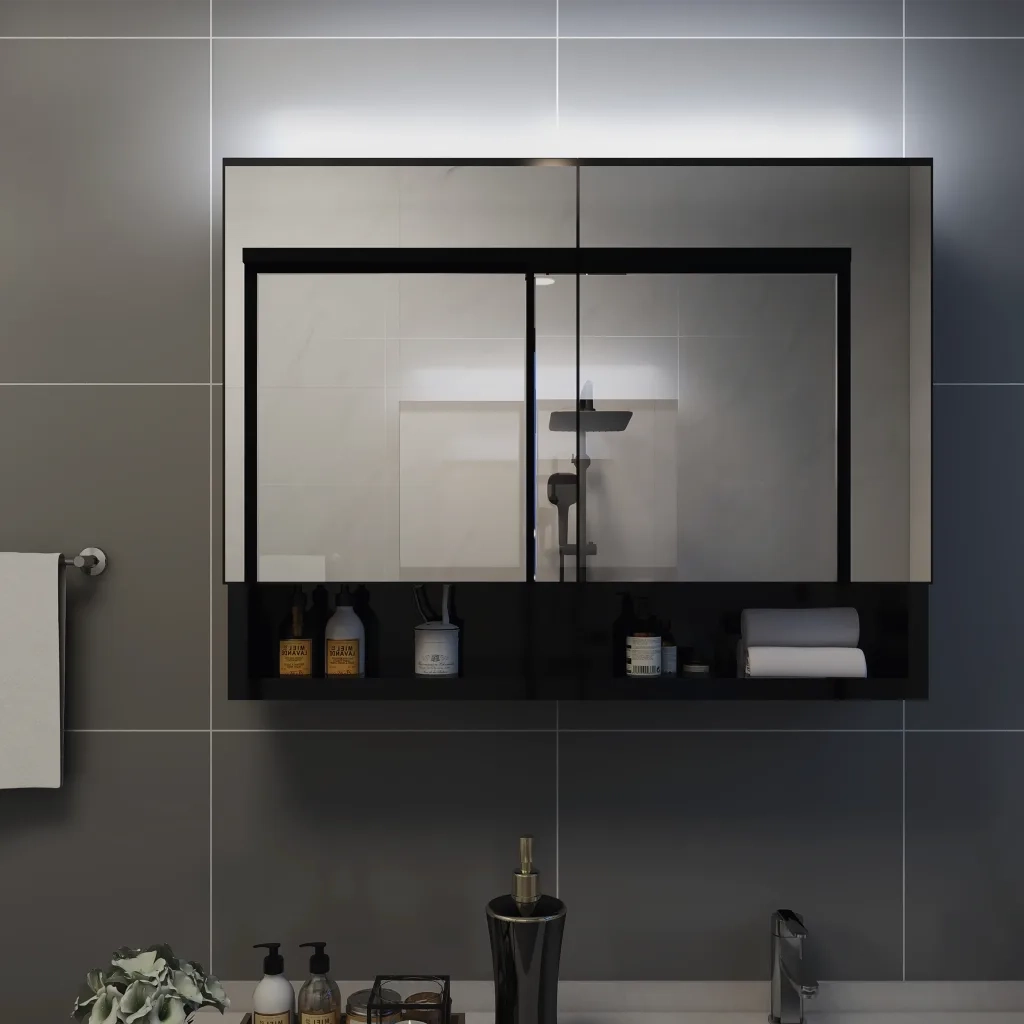 Armadietto a Specchio con LED Nero 80x15x60 cm in MDF 323605