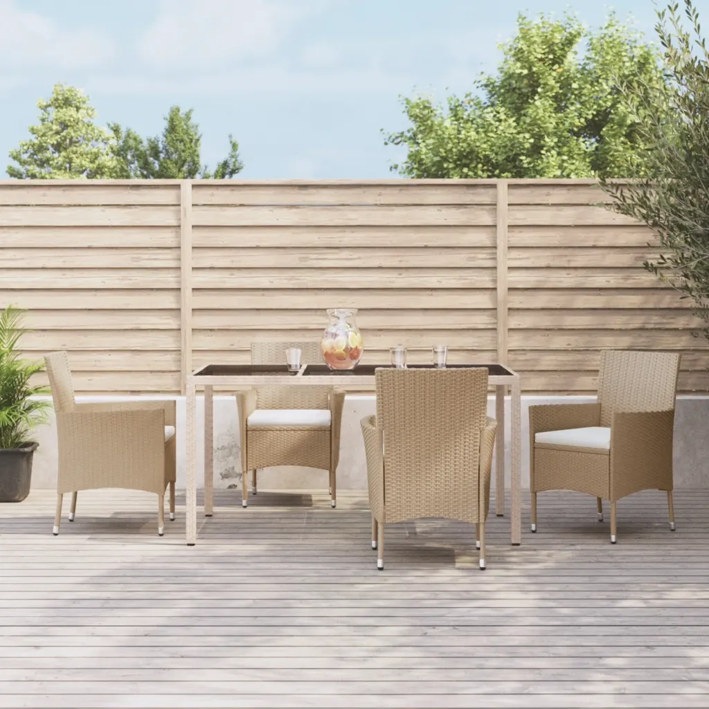 Set da Pranzo da Giardino 5 pz con Cuscini Beige in Polyrattan 3187350