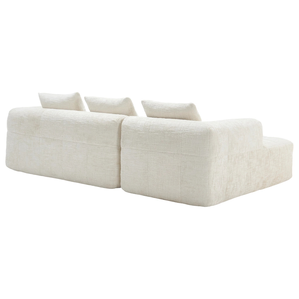 Divano Angolare 3 Posti con Chaise Longue ¨C MINIMAL ¨C Chenille Beige, Cuscini, Braccioli