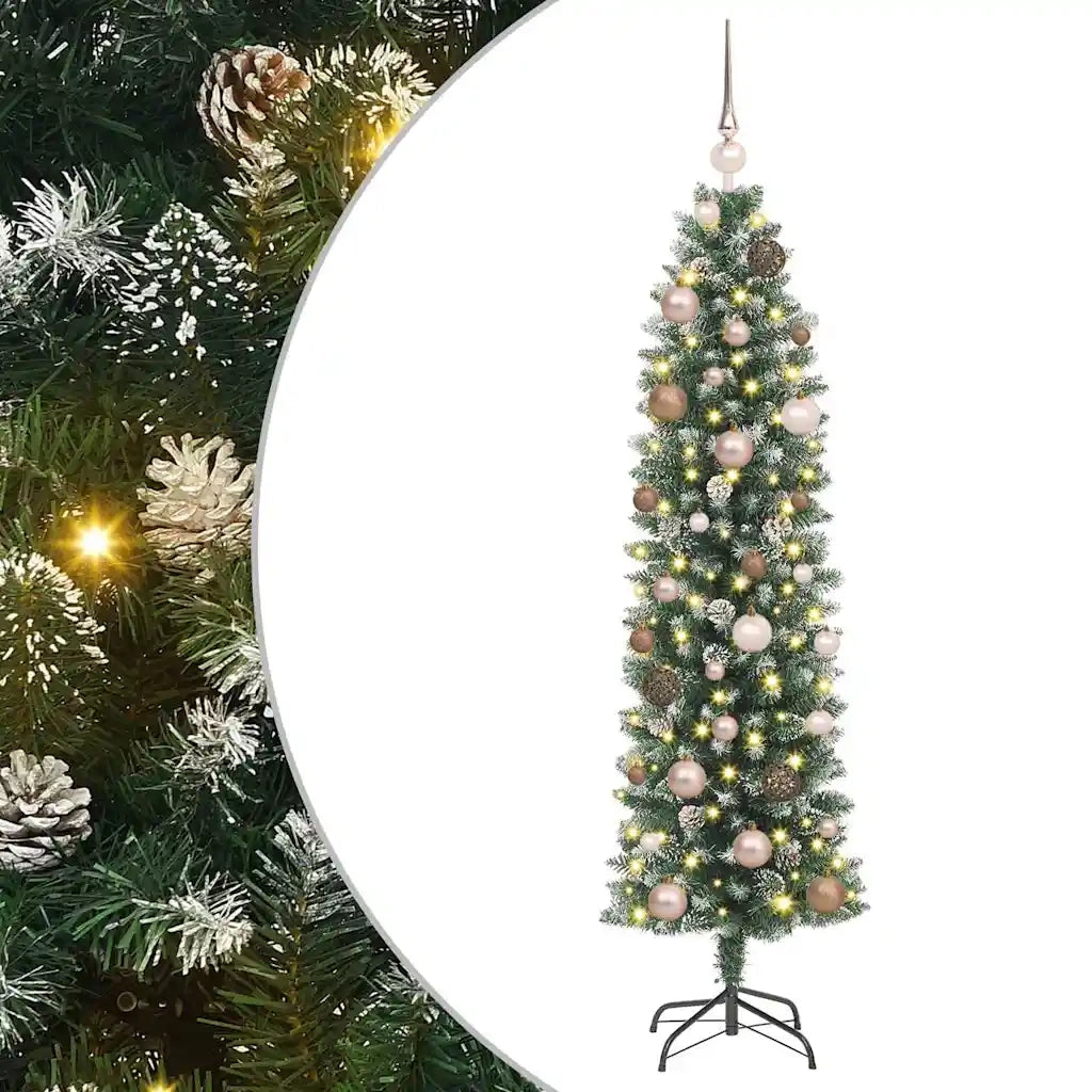 Albero di Natale Artificiale Sottile Verde e Bianco 150 cm 3395279