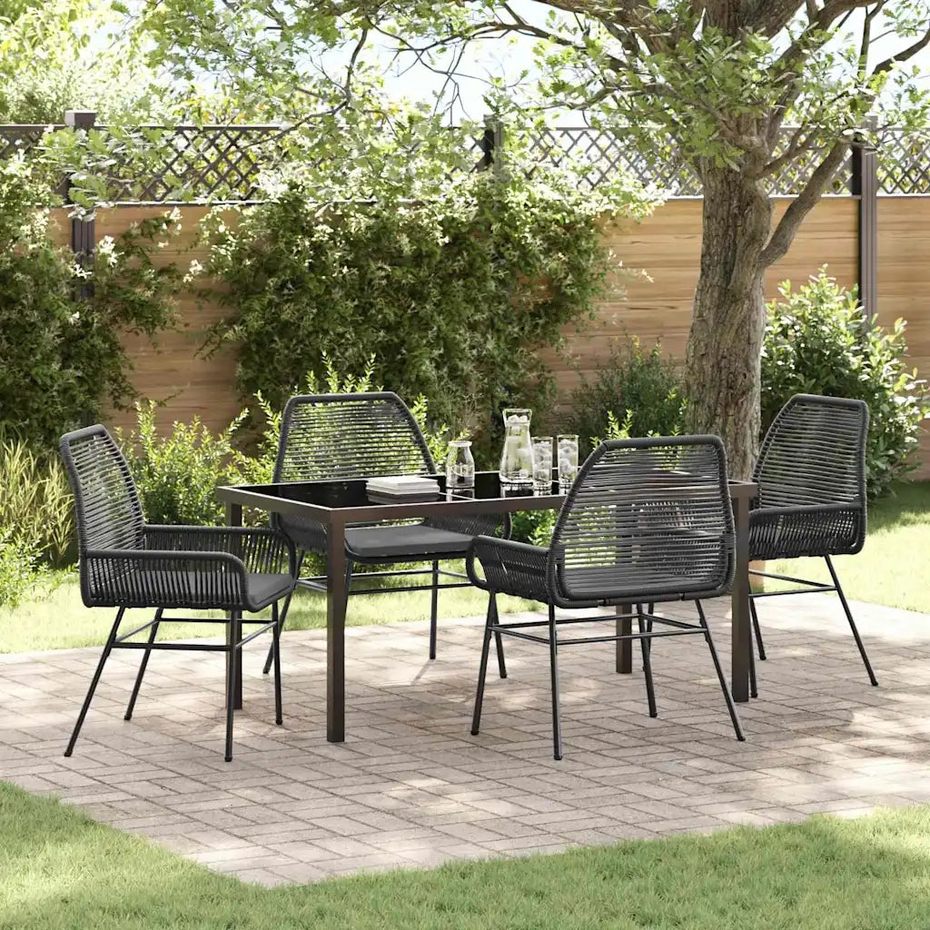 Set da Pranzo per Giardino con cuscino 5 pcs Nero polyrattan