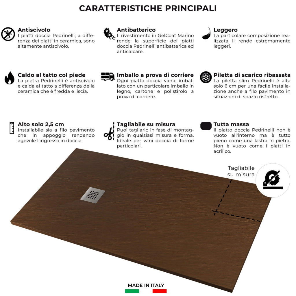 Piatto Doccia in Pietra 70x110 cm Pedrinelli Ardesia Stone Side Marrone