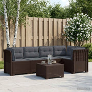 Divano da Giardino 5 Posti con Cuscini Stile Rattan PP Marrone 3444057