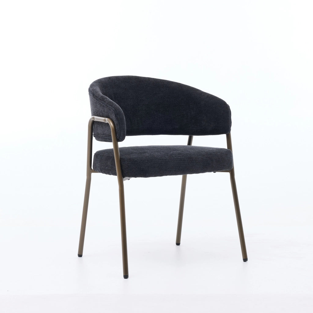 Sedia da Pranzo Imbottita con Braccioli ¨C Xylo ¨C Chenille Nero, Gambe Metallo Ottone