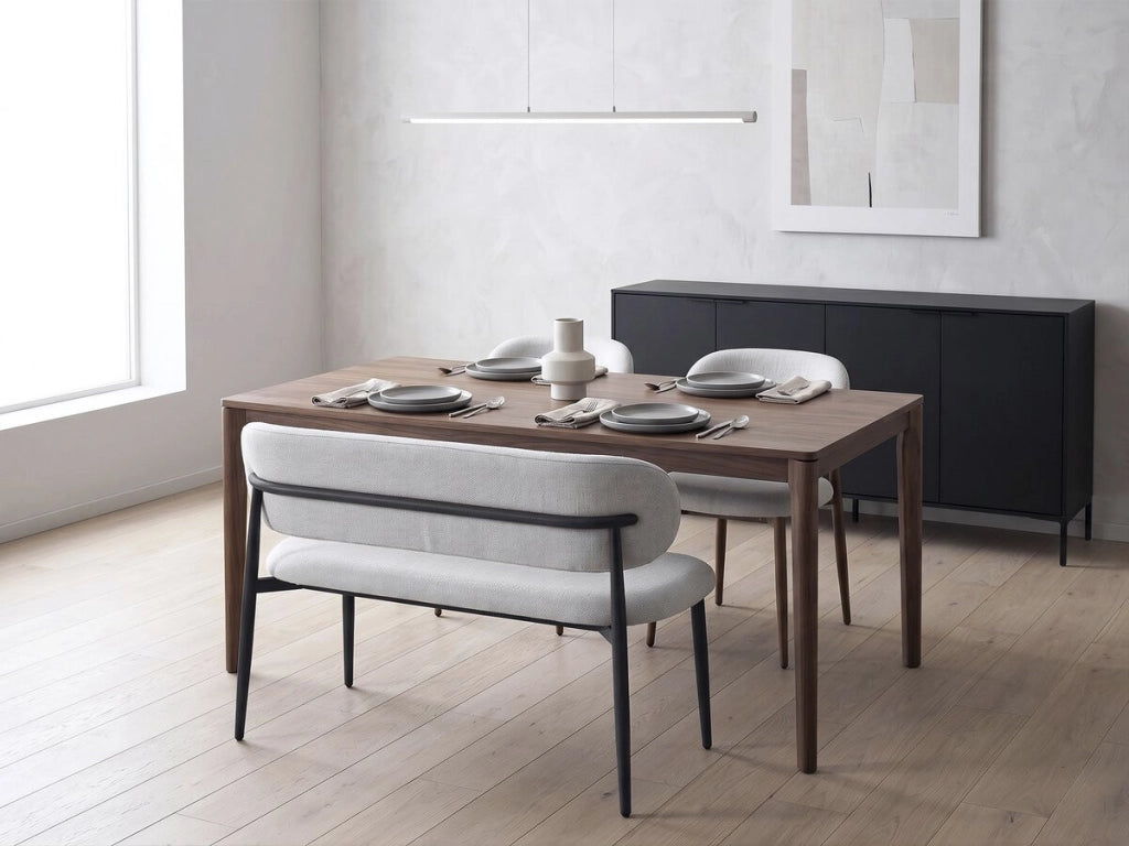 Panca da pranzo in tessuto - 110 cm - "Sélène" - 3 posti - Grigio chiaro e nero
