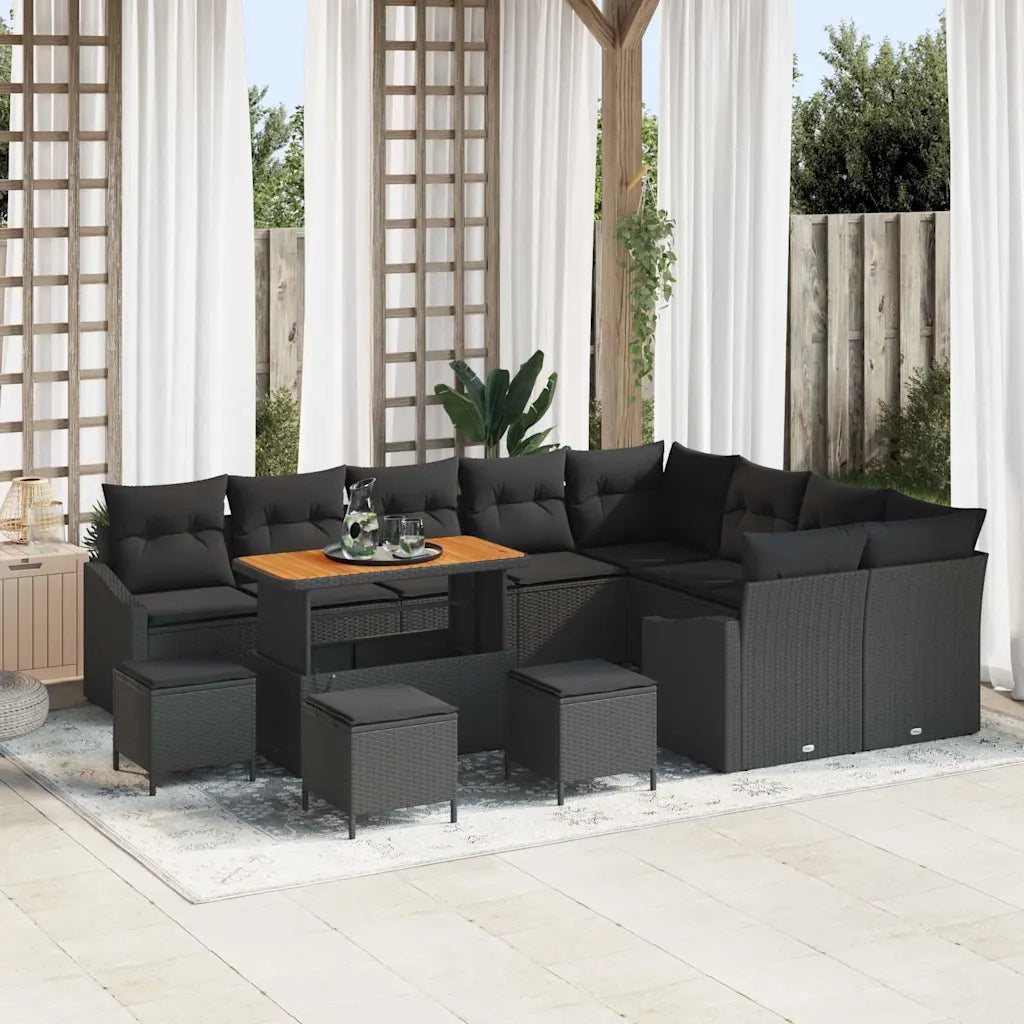 Set Divano da Giardino con cuscino 13 pcs Nero Poly Rattan 3364649
