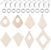 Kit per creare orecchini - 80 pezzi di legno geometrico - Bianco antico - Ganci per orecchini in acciaio - Springoni - Materiali naturali - Kit per creare gioielli