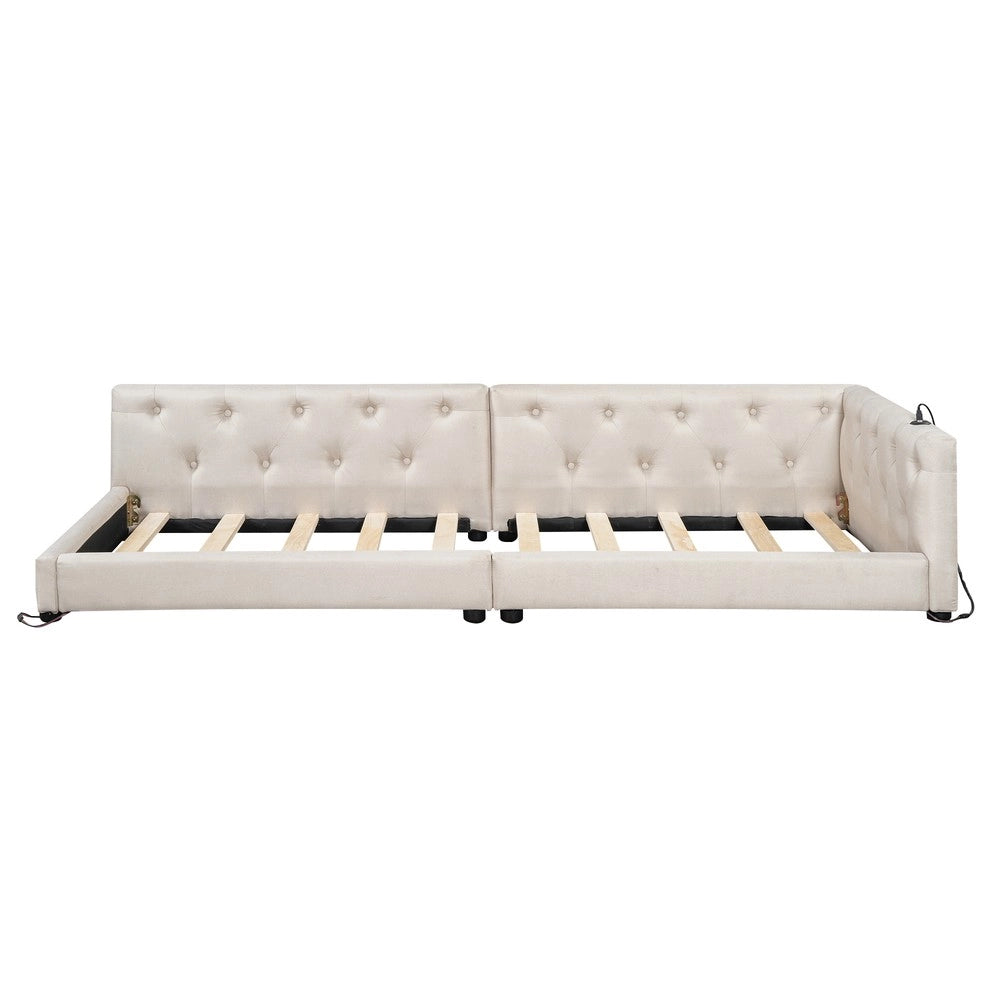 Letto Diurno Imbottito con LED ¨C MINIMAL ¨C Lino Beige 90x200