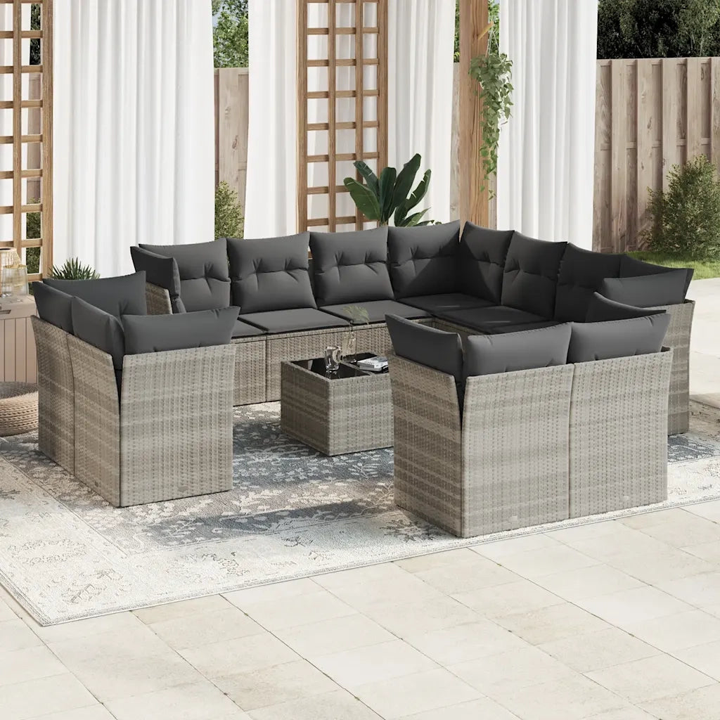 Set Divano Giardino 12 pz con Cuscini Grigio Chiaro Polyrattan 3250361