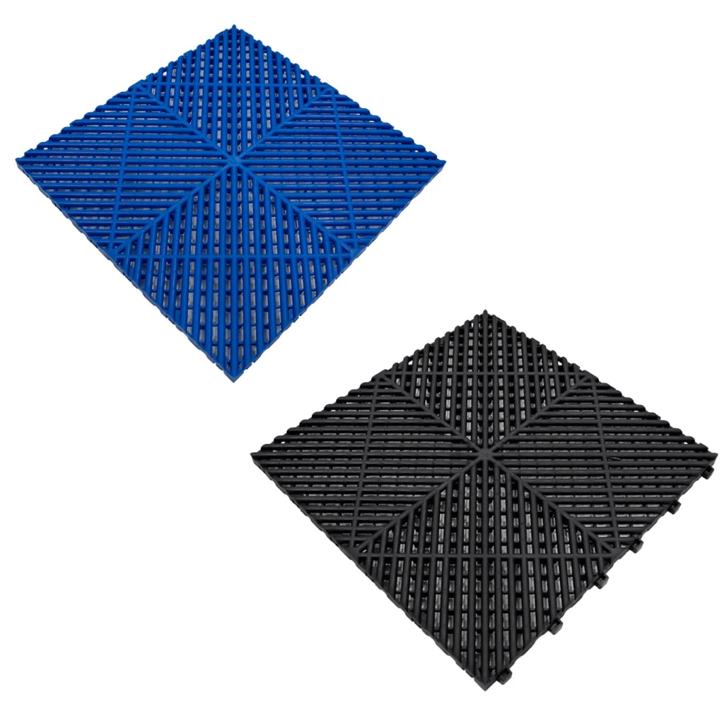 Piastrelle ventilate nere e blu 3,2m x 6m per garage e officine, antiscivolo.