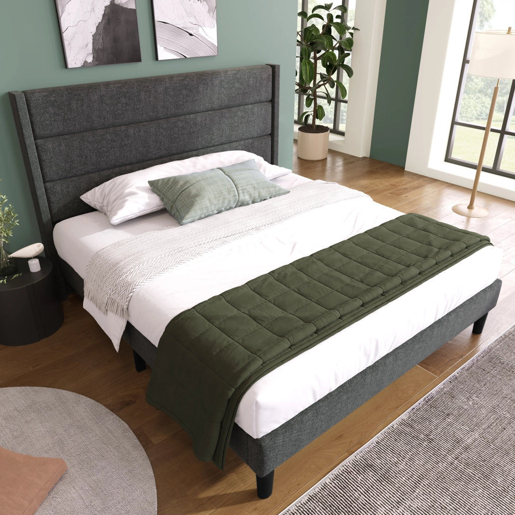 LETTO Imbottito 140x200 cm Tessuto Lino Grigio con rete a doghe e testiera