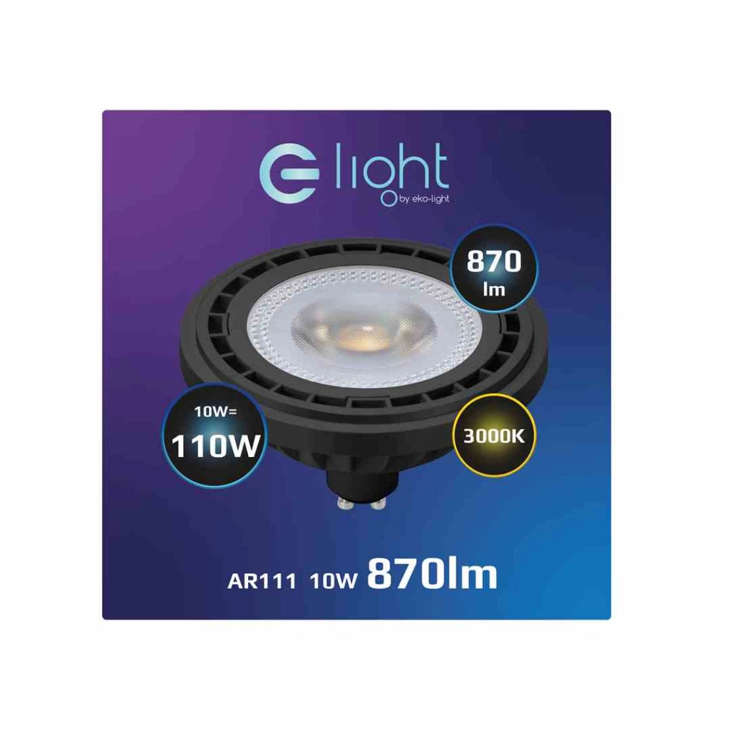 Lampadina LED GU10 10W 3000K 870lm 38° nera Eko-Light