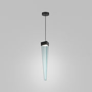 Stalactite Lampada a Sospensione LED Design Piramidale Vetro Bluino con Struttura in Nickel Nero Lucido, Doppia Sorgente Luminosa, 12W, CRI 80