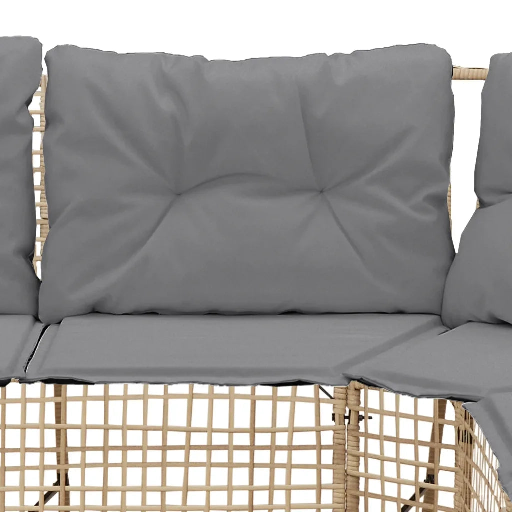 Divano da Giardino a L con Cuscini e Pouf Beige in Polyrattan 365897