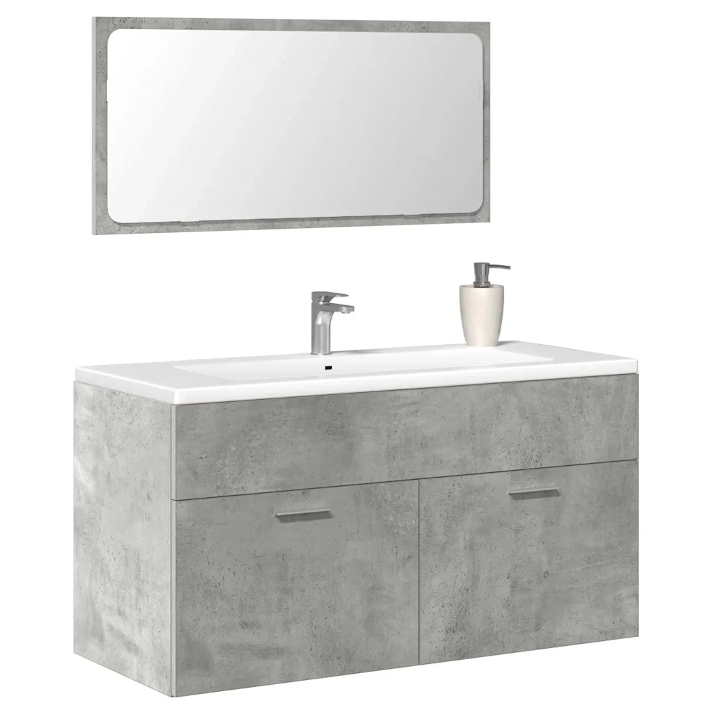 Mobile da Bagno | Armadio da bagno con Specchio Grigio Cemento Legno Multistrato