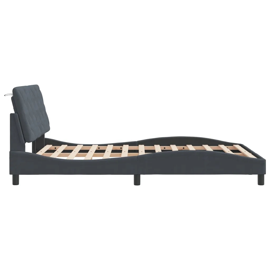 Letto matrimoniale | Letto per adulti | Giroletto con LED senza Materasso Grigio Scuro 140x200 cm in Velluto