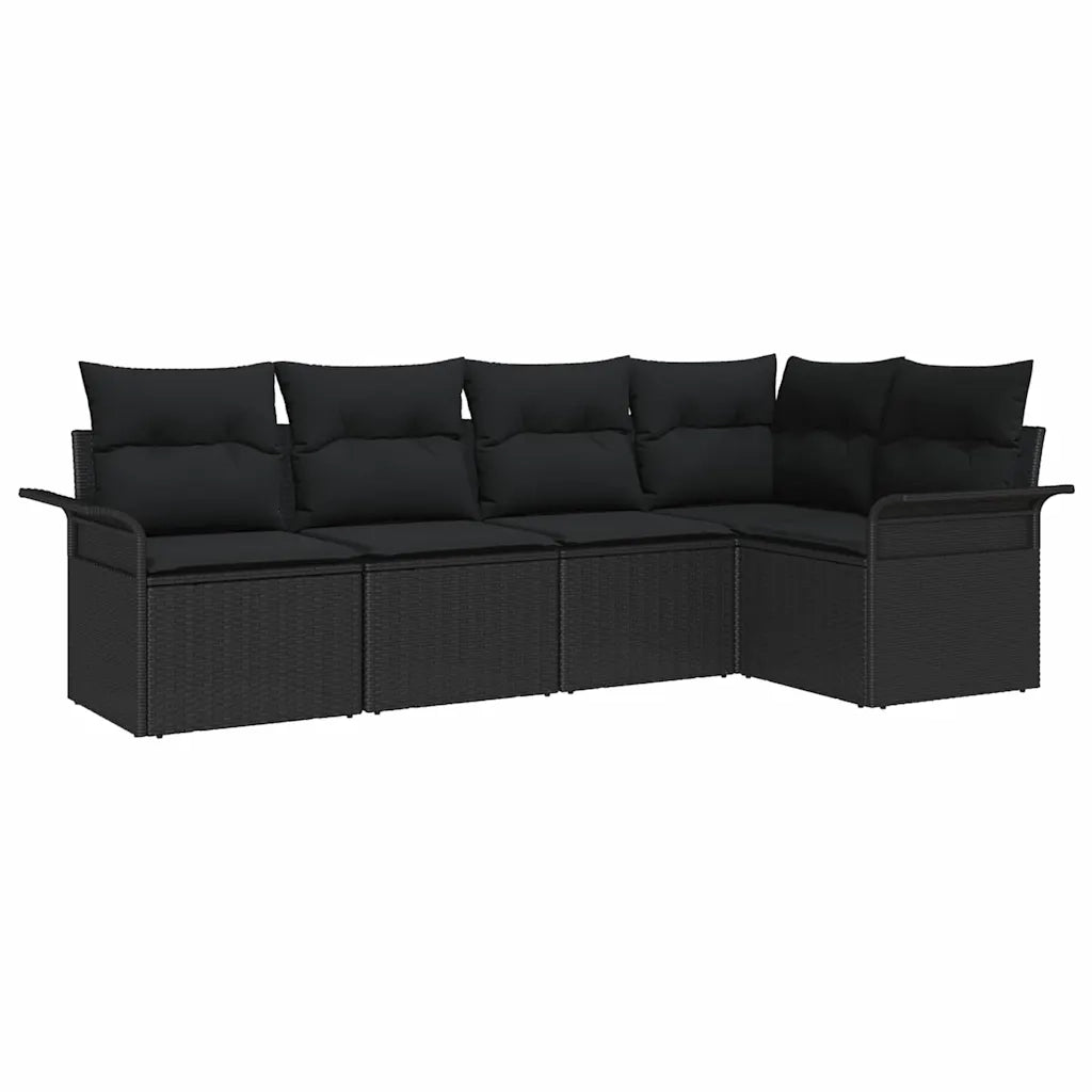 Set Divano da Giardino con cuscino 5 pcs Nero polyrattan