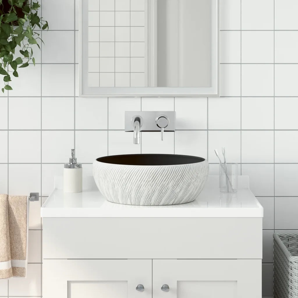 Lavabo da Appoggio Nero e Grigio Rotondo ¦µ41x14 cm Ceramica CFW5592261
