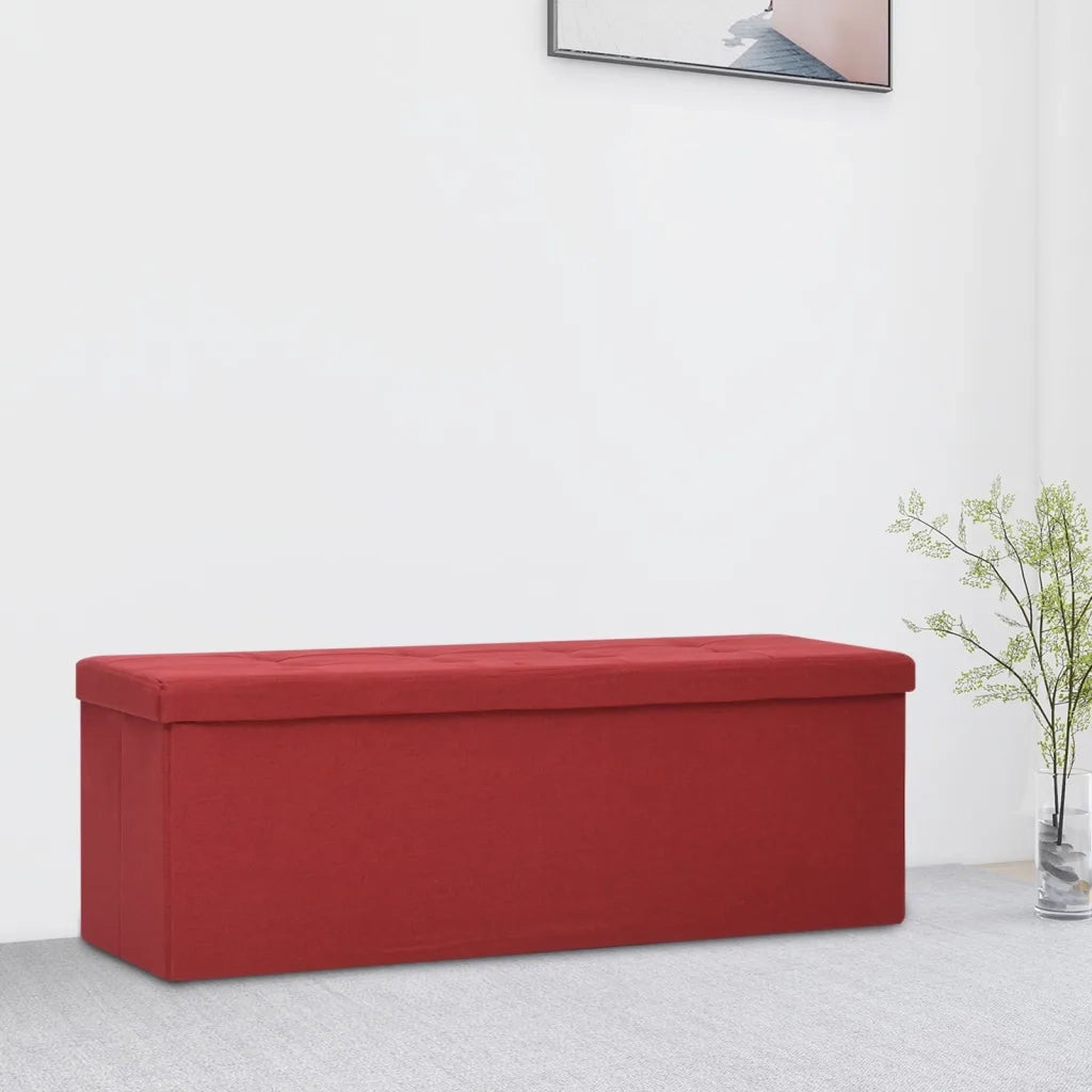 Cassapanca Pieghevole-Baule-Panca con Contenitore Rosso Vino in Simil Lino