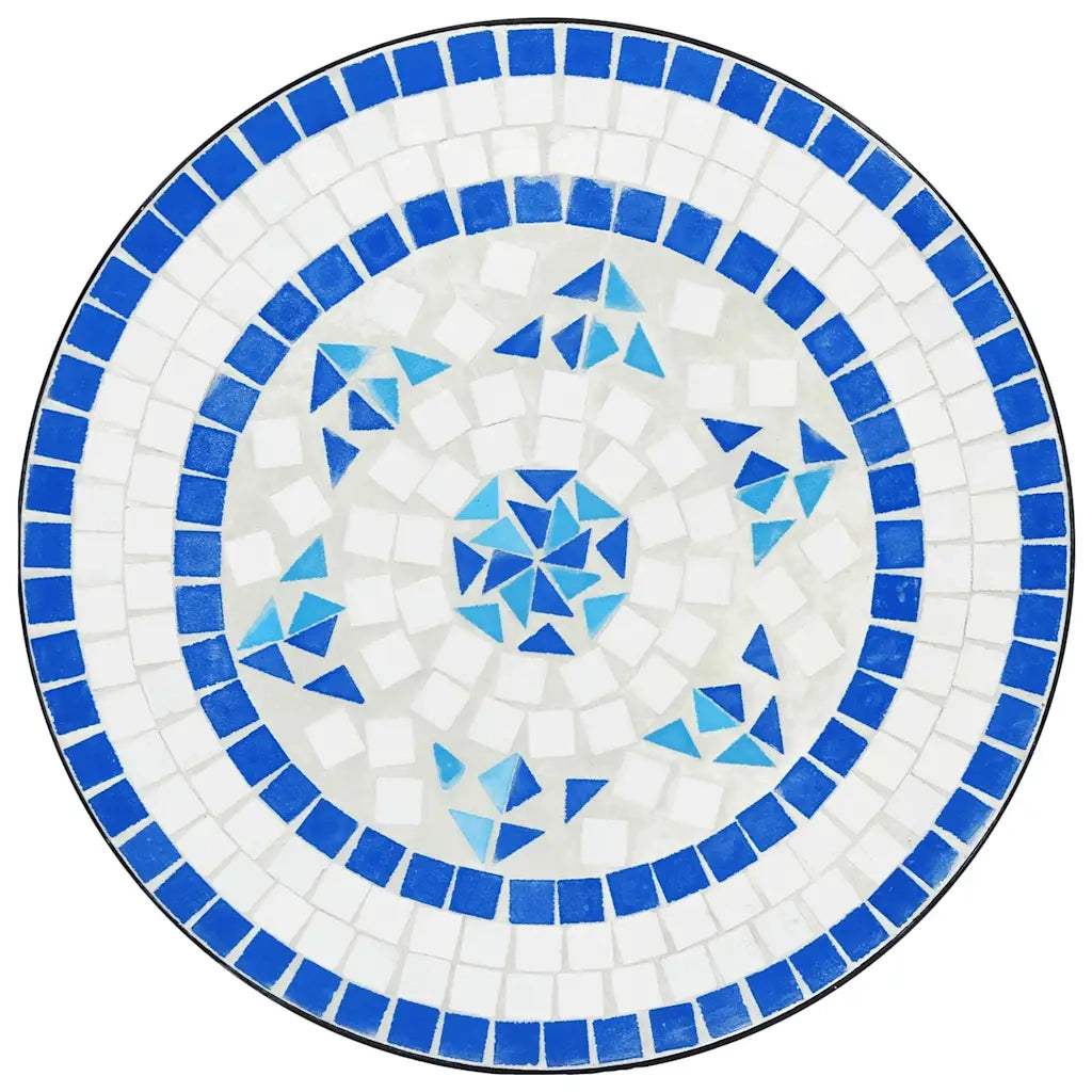 Set da Bistrot con Mosaico Blu e Bianco in Ferro e Ceramica