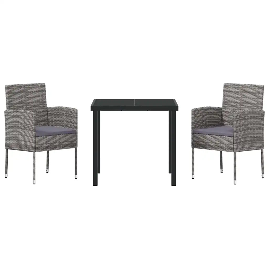 Set da Pranzo per Giardino con cuscino 3 pcs Grigio polyrattan 3380057