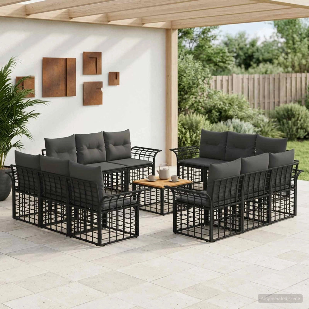 Set di divani da esterno 13 pz Nero e Grigio scuro Poliestere 3437657