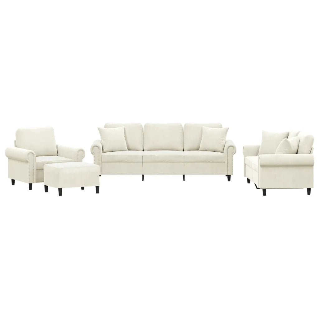 Set di Divani 4 pz con Cuscini Crema in Velluto 3202208
